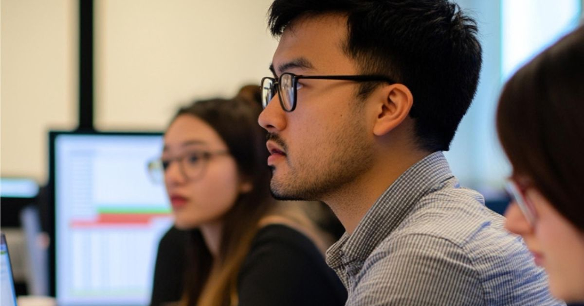 HR manager and team lead planning team AI skills training schedule at a meeting table in Singapore