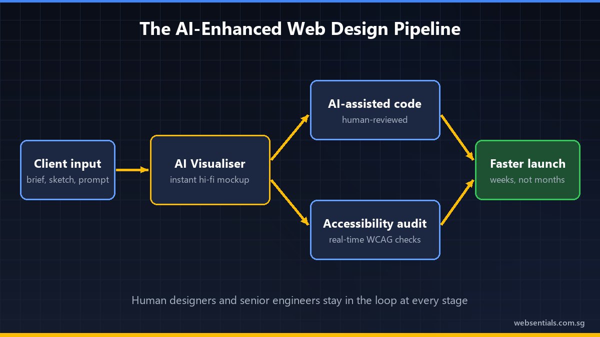 AI-enhanced web design pipeline: client input, AI Visualiser, AI-assisted code, accessibility audit, faster launch AI-enhanced web design pipeline: client input, AI Visualiser, AI-assisted code, accessibility audit, faster launch