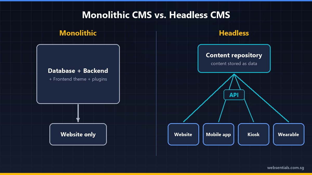 Monolithic CMS vs headless CMS architecture diagram Monolithic CMS vs headless CMS architecture diagram