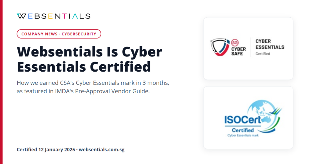 Websentials is Cyber Essentials certified, as featured by IMDA