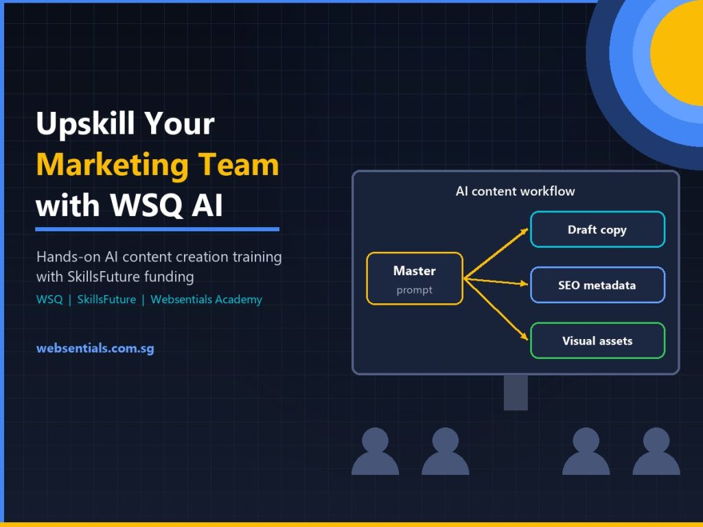 WSQ AI content creation course Singapore – trainer presenting an AI content workflow to a marketing team